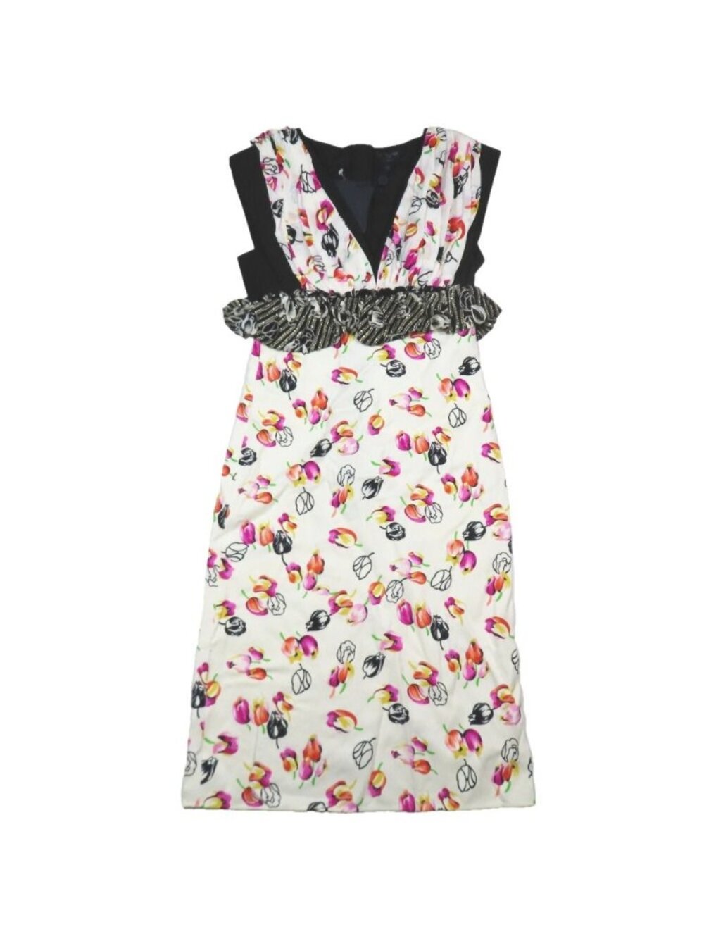 Louis Vuitton Sleeveless Dress Floral Pattern Calfskin Length Long I Line